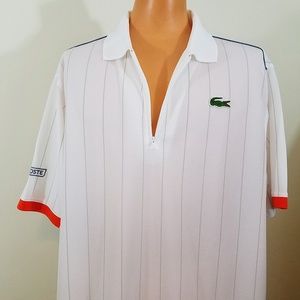 Lacoste Sport Polo Sz 7 XXL White w/Light Blue Str